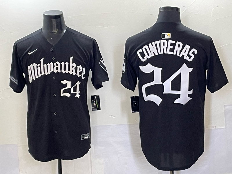 Men Milwaukee Brewers #24 Contreras black Nike MLB 2025 Jersey 007